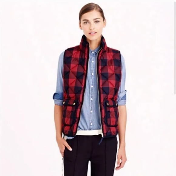 J. Crew Excursion Buffalo Check Plaid Quilted Down Puff Vest Size Large - Picture 1 of 9